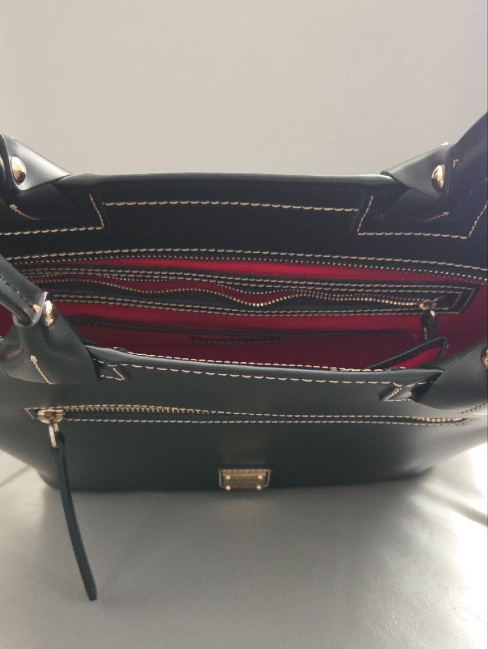 Dooney & Bourke Black Leather Tote with Contrast Stitching - Picture 6 of 9